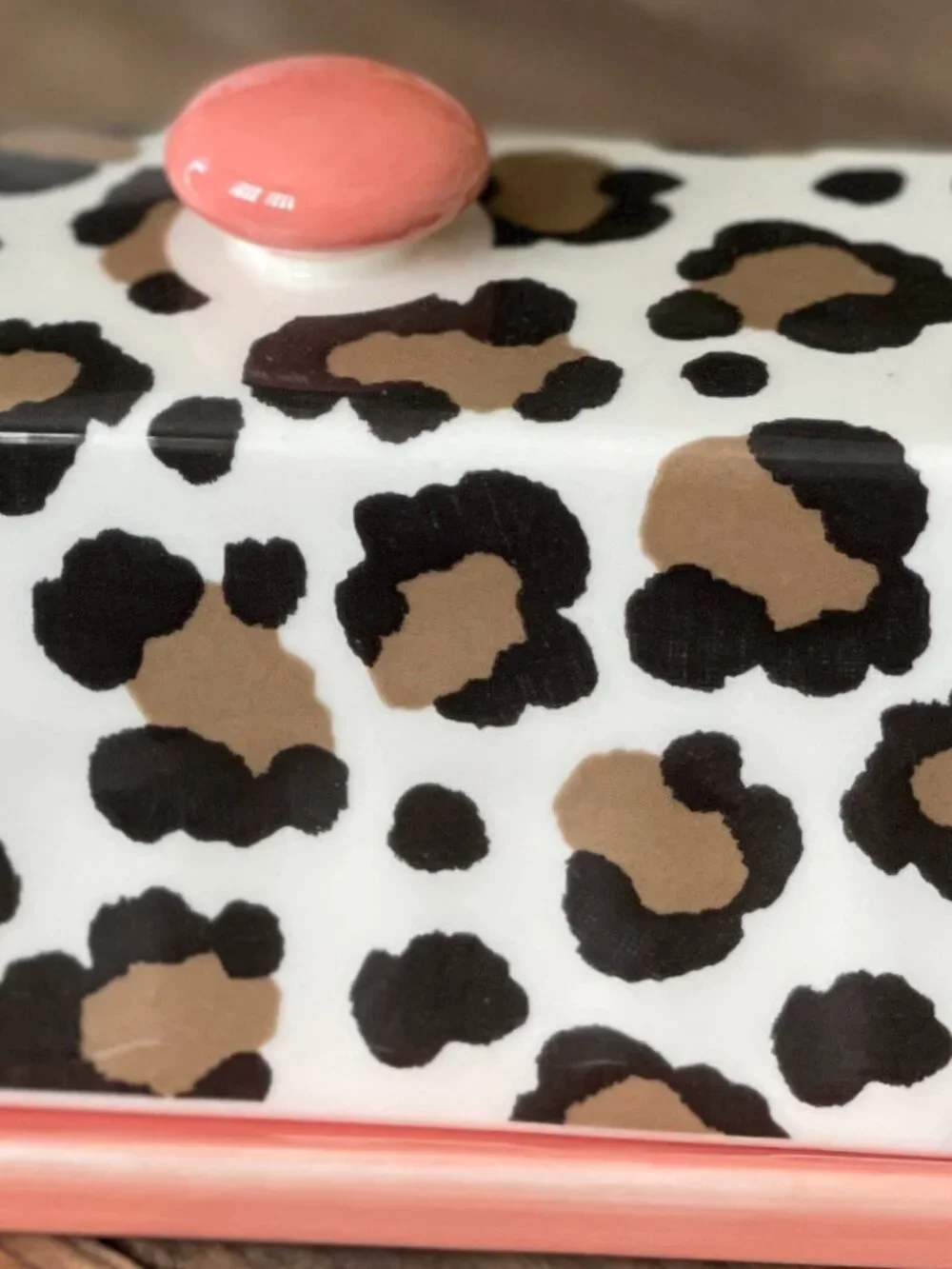 Anthropologie Chintzware Leopard Butter Dish Coral Pink-NEW